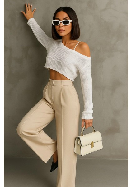 Kadın Siyah Çift Pileli Yüksek Bel Palazzo Kumaş Pantolon | Şık Ofis ve Günlük Kombinler Için