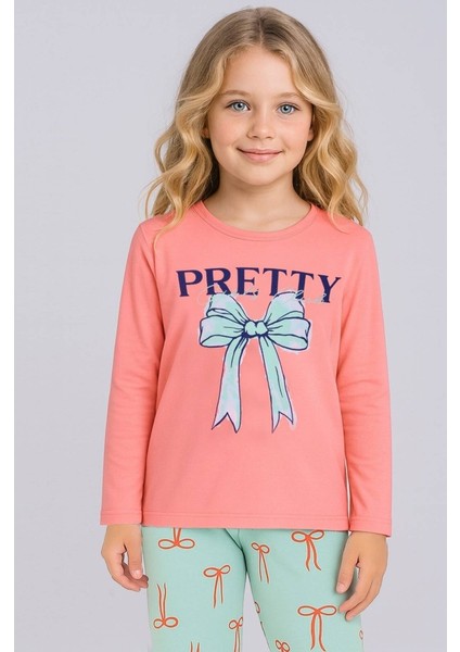 Kız Çocuk Pretyy Baskılı Uzun Kollu %100 Pamuklu Pijama Takımı 2/5 Yaş