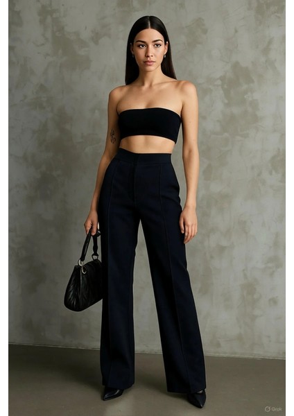 Kadın Siyah Çift Pileli Yüksek Bel Palazzo Kumaş Pantolon | Şık Ofis ve Günlük Kombinler Için fiyatları
