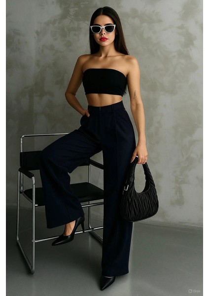 Kadın Siyah Çift Pileli Yüksek Bel Palazzo Kumaş Pantolon | Şık Ofis ve Günlük Kombinler Için indirimleri