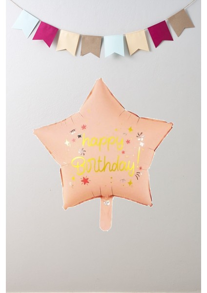 Pembe Happy Birthday Yazılı Yıldız Folyo Balon modelleri