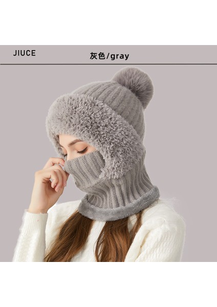 Tek Parça Moda ve Şık Kadife Örme Kışlık Kadın Atkılı Bere (Yurt Dışından)