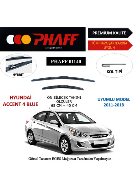 Hyundai Accent Blue (2011-2018) Ön Silecek Süpürgesi 650MM + 400MM