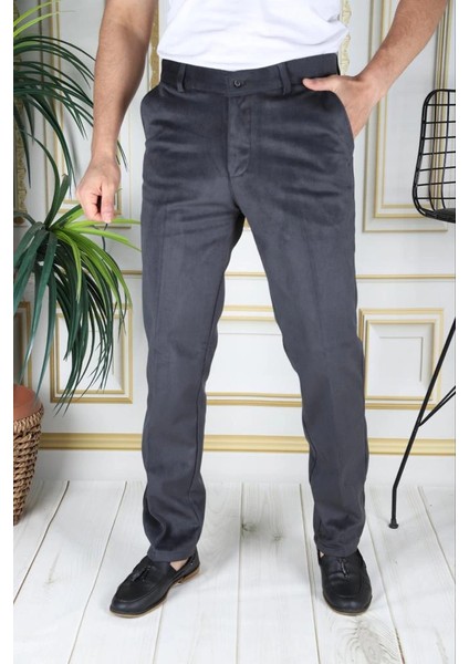 Füme Polarlı Kadife Pantolon Esnek Kalın Fitil Klasik Kesim Yan Cepli Astarlı Phantom Jeans
