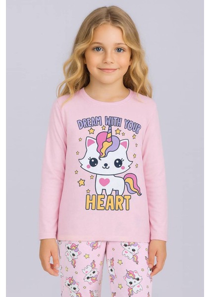 Kız Çocuk Baskılı Uzun Kollu %100 Pamuklu Pijama Takımı 2/5 Yaş