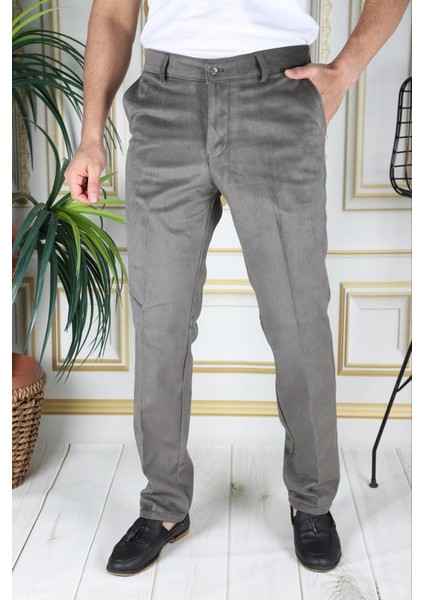 Su Yeşili Polarlı Kadife Pantolon Esnek Kalın Fitil Klasik Kesim Yan Cepli Astarlı Phantom Jeans