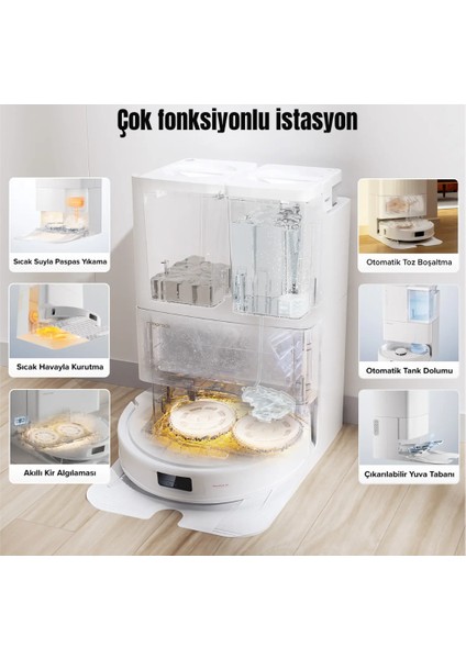 7000 Pa Emiş Gücü , Planlanmış Temizlik ve Oda Algılama Ile Qrevo Maxv Çöp Istasyonlu Akıllı Robot Süpürge