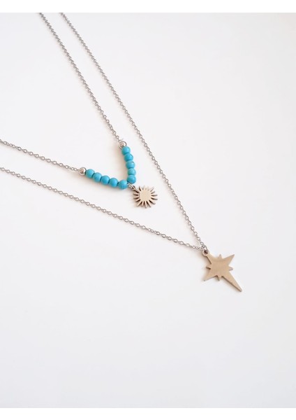 Çelik Mavi Boncuklu Kuzey Yıldızı Kolye