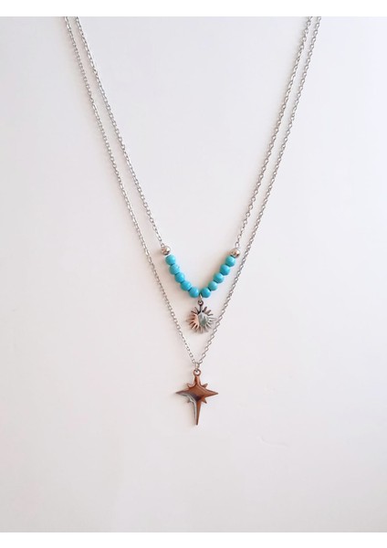 Çelik Mavi Boncuklu Kuzey Yıldızı Kolye fiyatları