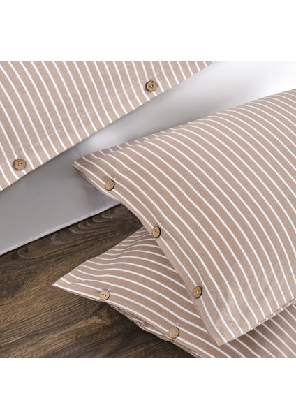 Çift Kişilik %100 Pamuk Ranforce Düğmeli Nevresim Takımı – Lastiksiz Çarşaflı 200x220 cm Bej modelleri
