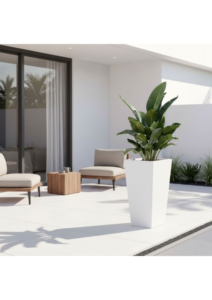 Aura Conica Fiber Konik Saksı 70x40cm Mat Büyük Boy - Üst Açıklık 40cm - Yükseklik 70cm