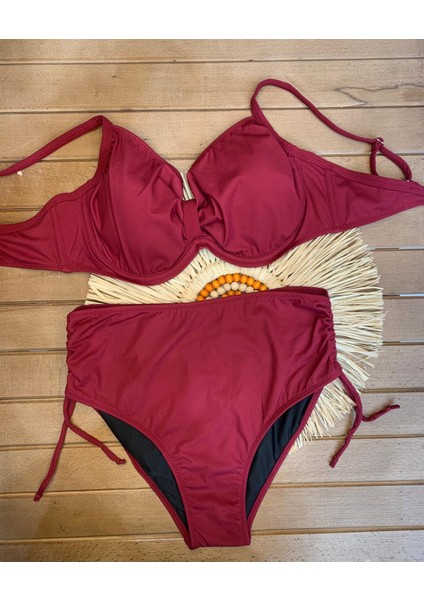 Kadın Siyah Likralı Esnek Şık Rahat Büyük Beden Telli Balenli Toparlayıcı Yüksek Bel Bikini Takım modelleri
