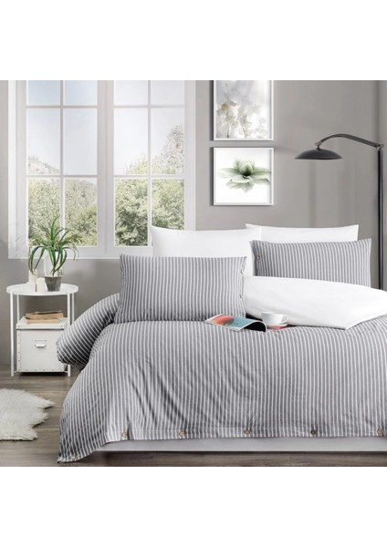 Çift Kişilik %100 Pamuk Ranforce Düğmeli Nevresim Takımı – Lastiksiz Çarşaflı 200x220 cm Gri fiyatları