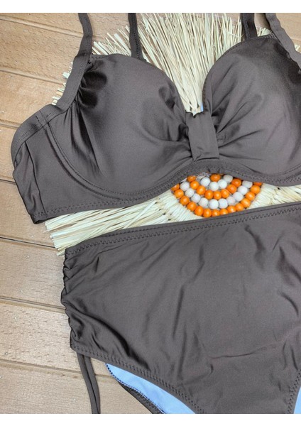 Kadın Siyah Likralı Esnek Şık Rahat Büyük Beden Telli Balenli Toparlayıcı Yüksek Bel Bikini Takım fiyatları
