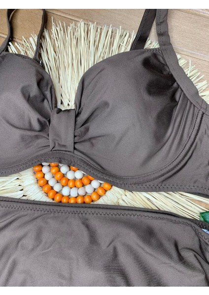 Kadın Siyah Likralı Esnek Şık Rahat Büyük Beden Telli Balenli Toparlayıcı Yüksek Bel Bikini Takım fırsatları