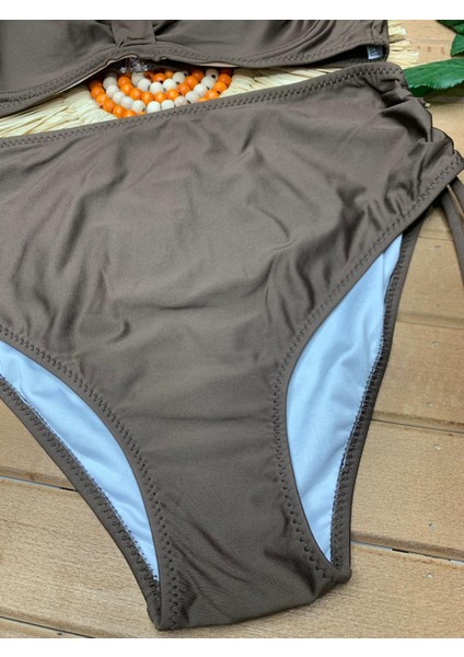 Kadın Siyah Likralı Esnek Şık Rahat Büyük Beden Telli Balenli Toparlayıcı Yüksek Bel Bikini Takım indirimleri