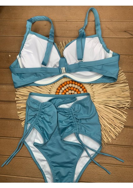 Kadın Siyah Likralı Esnek Şık Rahat Büyük Beden Telli Balenli Toparlayıcı Yüksek Bel Bikini Takım indirimleri