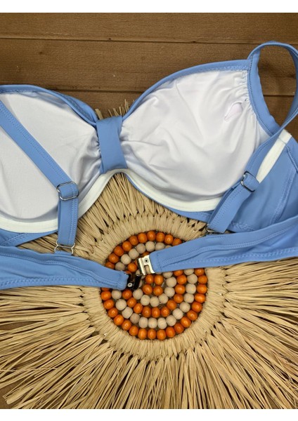 Kadın Siyah Likralı Esnek Şık Rahat Büyük Beden Telli Balenli Toparlayıcı Yüksek Bel Bikini Takım
