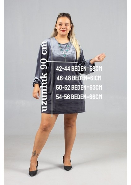 Maksimum Şıklık Kolyeli Büyük Beden Gri Kadife Tunik fiyatları