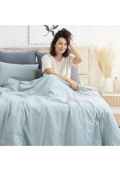 Tek Kişilik %100 Pamuk Ranforce Nevresim Takımı – 160X220 cm Açık Mavi Lastiksiz Çarşaflı