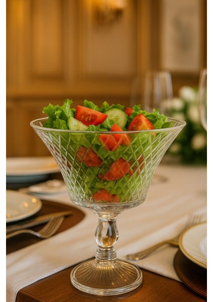 Ayaklı Cam Kase - Şeffaf Dekoratif Sunum Kasesi | Büyük Boy Meyve Salata Kasesi - Kristal