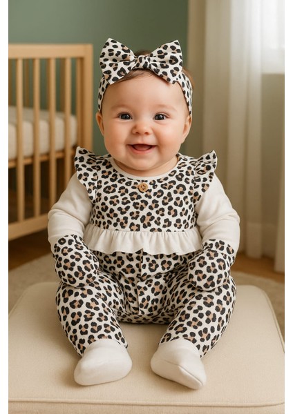 Kız Bebek Leopar Desenli 0-3 Ay 5 Li Set %100 Pamuk fiyatları