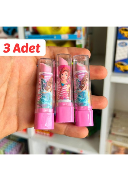 3’lü Ruj Şeklinde Silgi Seti - Eğlenceli Kız Çocuk Kırtasiye Oyuncak Silgi