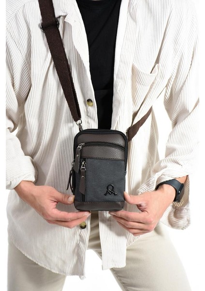 Kanvas Kumaş Erkek Postacı Telefon Çantası 20*12 cm Çapraz Askılı Omuz Çantası Mega Çanta