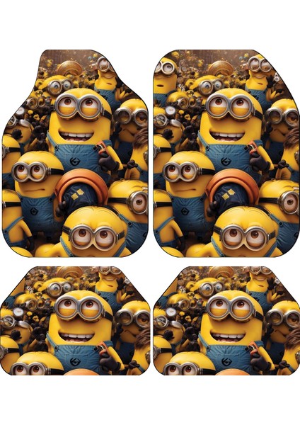 Dekoratif Dijital Baskılı Minions Desen Her Araca Uyumlu Yıkanabilir Oto Paspas Takımı
