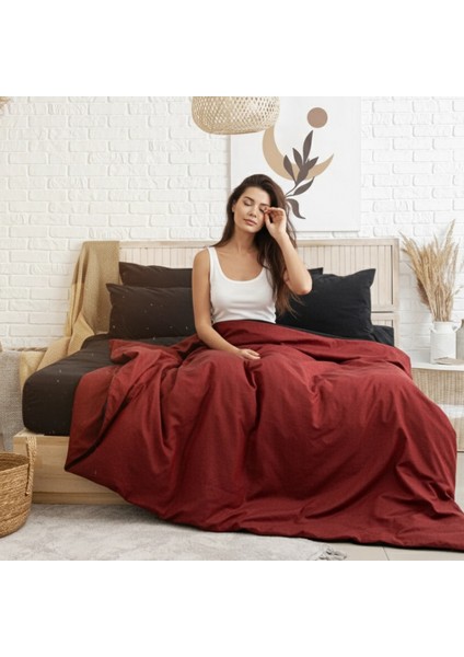 Tek Kişilik %100 Pamuk Ranforce Nevresim Takımı – 160X220 cm Bordo Lastiksiz Çarşaflı