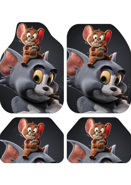 Dekoratif Dijital Baskılı Tom ve Jerry Desen Her Araca Uyumlu Yıkanabilir Oto Paspas Takımı