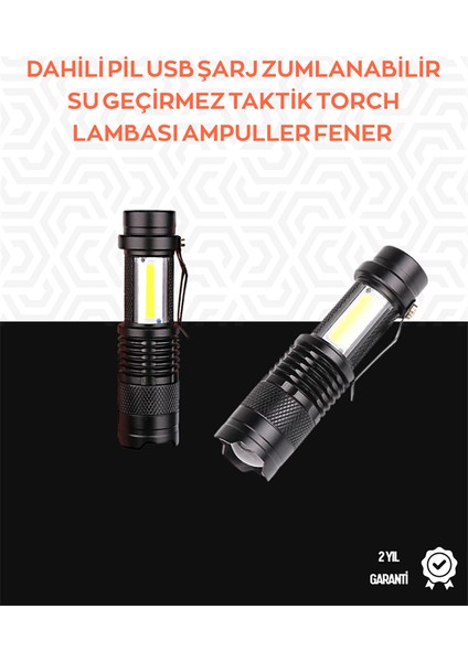 Taşınabilir Şarjlı LED Fener - 4 Modlu, 2000LM, Ayarlanabilir Odak