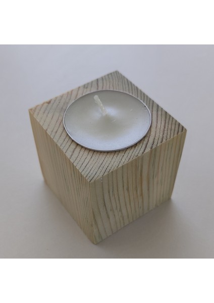 10 Adet 3 Lü Set (Toplam 30 Mumluk)Doğal Ahşap Küp Mumluk 6 x 6 cm (Mum Dahil) modelleri