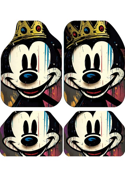 Dekoratif Dijital Baskılı Mickey Mouse Desen Her Araca Uyumlu Yıkanabilir Oto Paspas Takımı