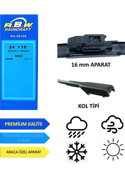 Dacia Duster (2017) Ön Silecek Süpürgesi 600mm + 450mm fiyatları