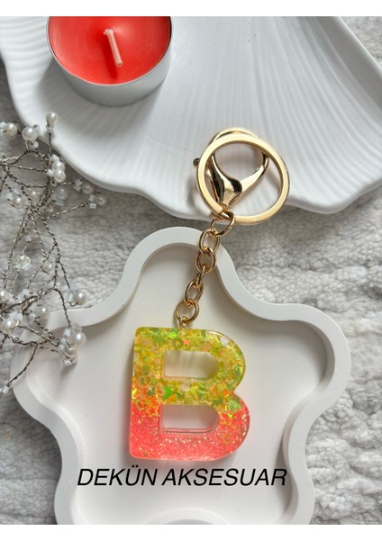 B Harfi Epoksi El Yapımı Anahtarlık