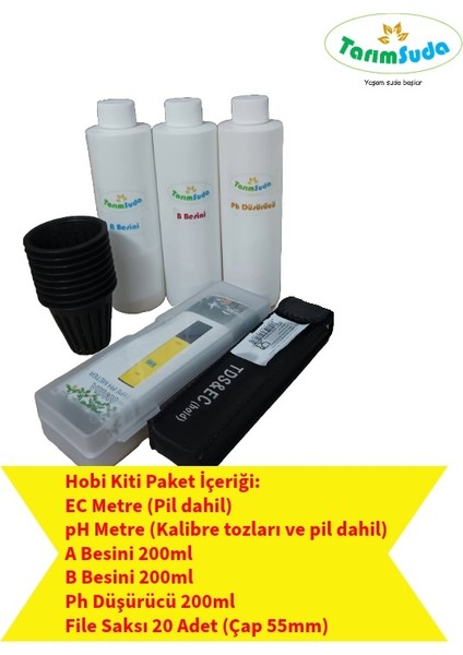 TarımSuda Topraksız Tarım Hidroponik Set Hobi Kiti Ec Metre Ph Metre A B Besini Ph Düşürücü File Saksı