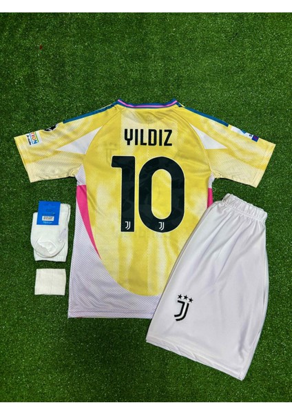 Juventuss 2024/25 Yeni Sezon Kenan Yıldız Deplasman Çocuk Forması 4'lü Set (Sarı) modelleri