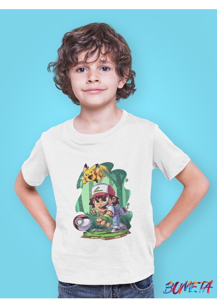 Pokemon Pikachu Ash Chibi Anime Çocuk Tişört T-Shirt