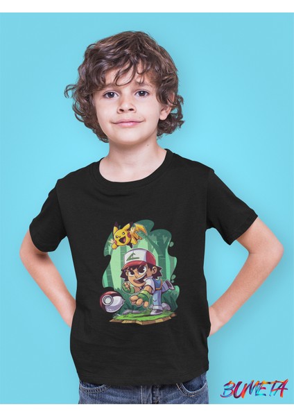 Pokemon Pikachu Ash Chibi Anime Çocuk Tişört T-Shirt fiyatları
