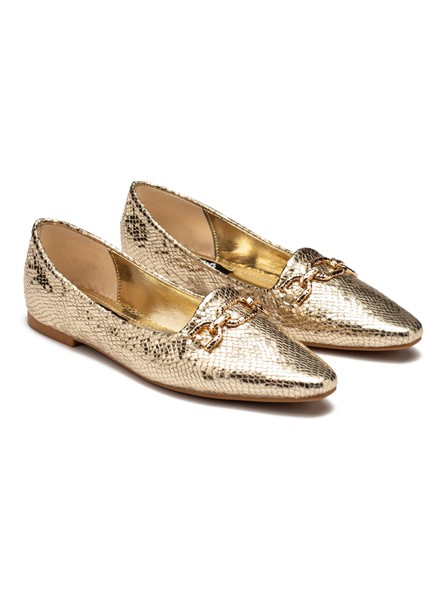 Kadın Parlak Yılan Deri Desenli Babet Ayakkabı 2105