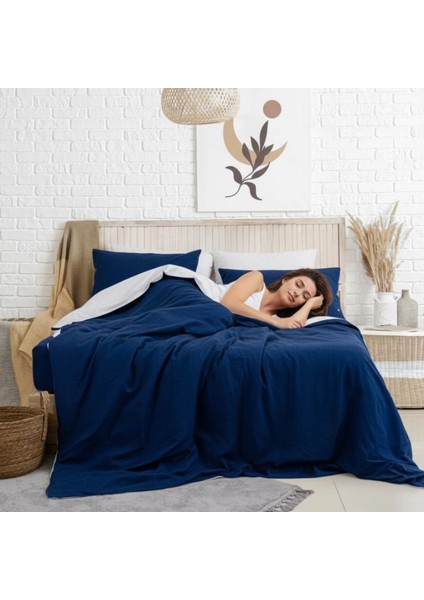 Tek Kişilik %100 Pamuk Ranforce Nevresim Takımı – 160X220 cm Lacivert Lastiksiz Çarşaflı