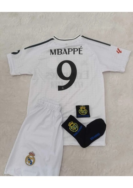 R.e.a.l M. 2024-25 Yeni Sezon Kylian Mbappe Iç Saha Çocuk Forması 4'lü Set (Armalı) modelleri