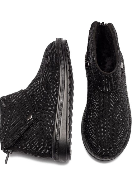 Kadın Içi Kürklü Taşlı Çıtçıtlı Düz Taban Bot 7005 modelleri