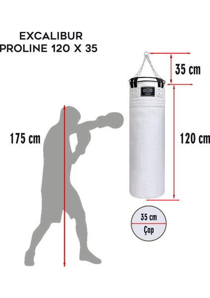 Proline Steel Salon Tipi Profesyonel Çemberli Boks Torbası 120 x 35 Beyaz fiyatları