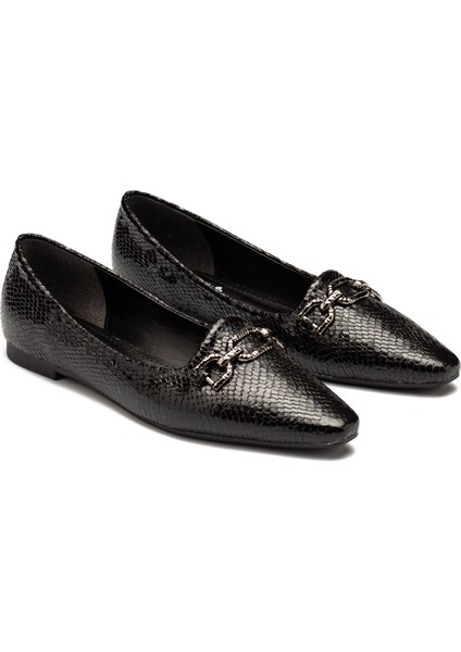 Kadın Parlak Yılan Deri Desenli Babet Ayakkabı 2105