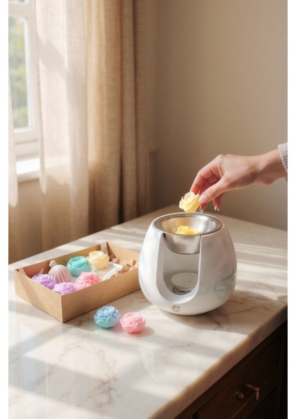 Soft Desenli Beton Buhurdanlık, Metal Hazneli, Soya Mum Tealight Hediyeli