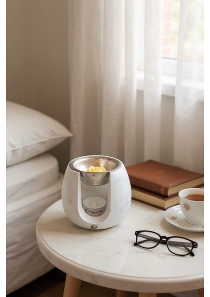 Soft Desenli Beton Buhurdanlık, Metal Hazneli, Soya Mum Tealight Hediyeli fiyatları