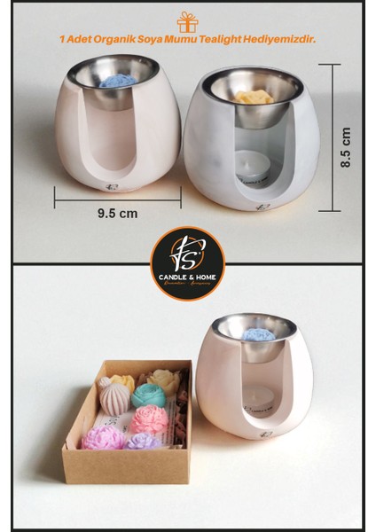 Soft Desenli Beton Buhurdanlık, Metal Hazneli, Soya Mum Tealight Hediyeli indirimleri