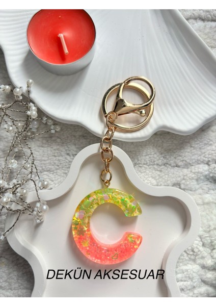 C Harfi Epoksi El Yapımı Anahtarlık